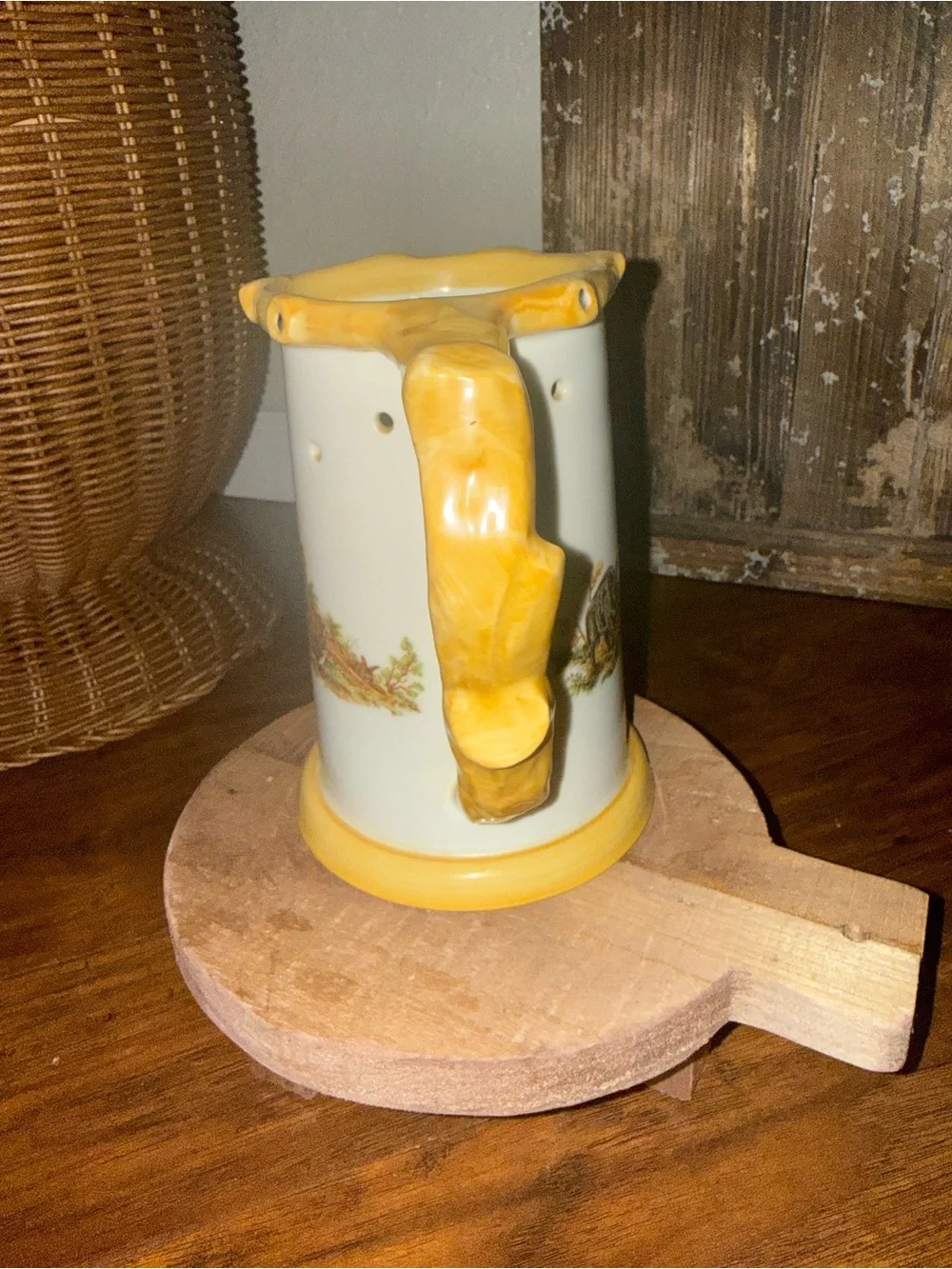 Vintage German Porcelain Trick Puzzle Beer Stein - Deer Motif w/ Lithophane